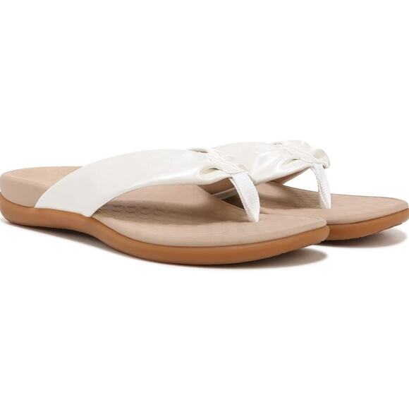 Vionic Tide Melo Toe-Post Sandal, Arch Support Flip Flop Slides, White Metal 9 - Picture 2 of 7